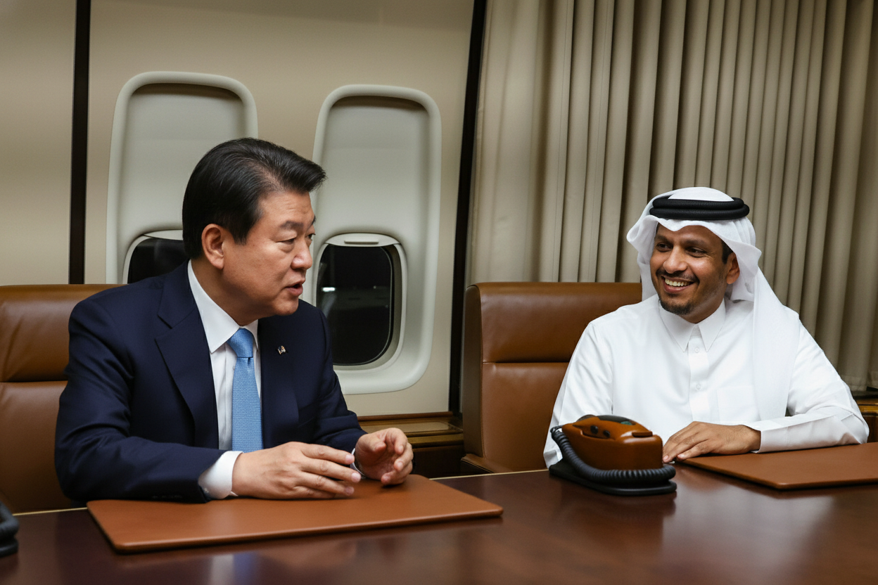 이재명, 에어포스원 기내서 카타르 외무장관 회담